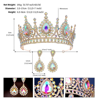 retro water droplets alloy hollow out inlay rhinestones crown earrings