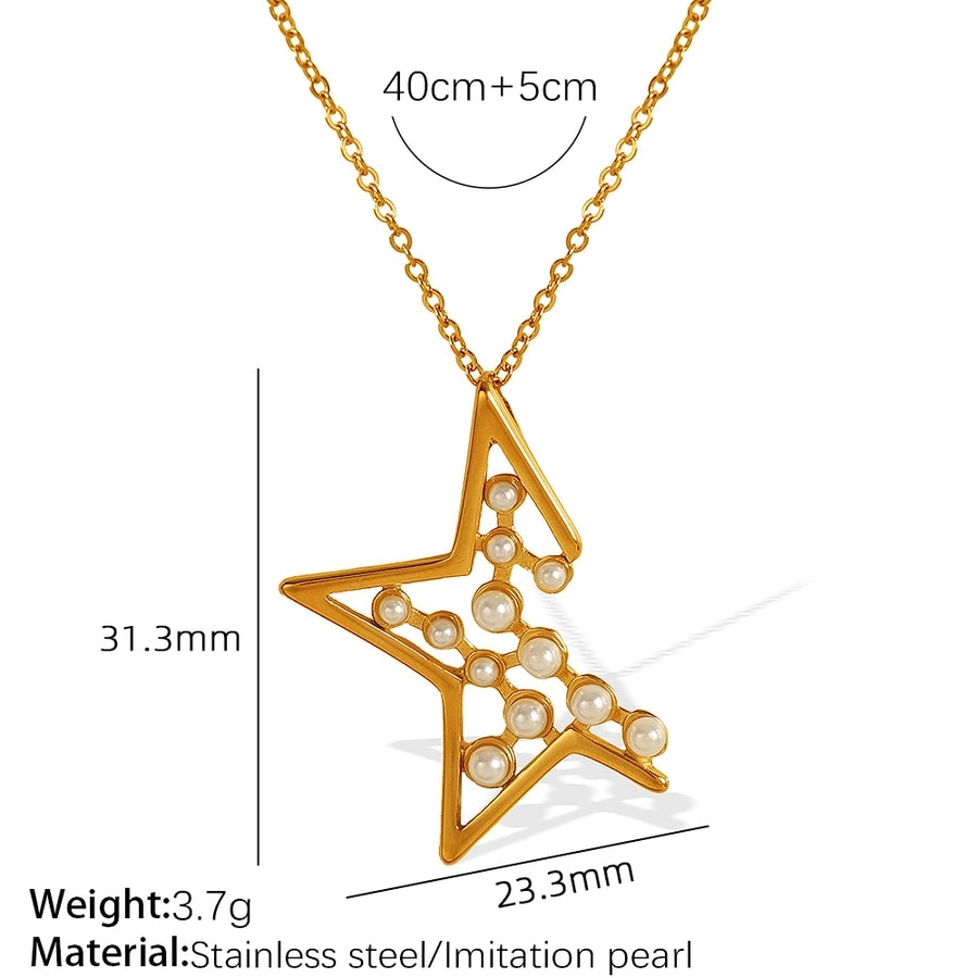 Jewelry IG Style Elegant French Style Star 304 Stainless Steel Artificial Pearls 18K Gold Plated Polishing Plating Inlay Jewelry Set