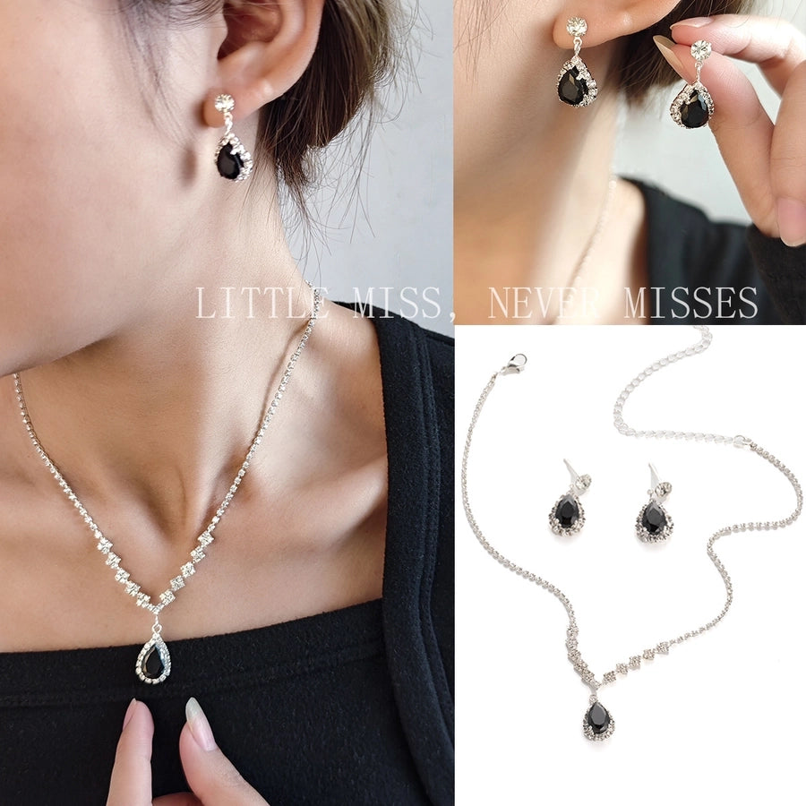 Jewelry Lady Streetwear Water Droplets Copper Earrings Necklace Jewelry Set