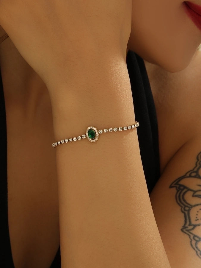 Elegant Lady Streetwear Oval Heart Shape Titanium Steel 18K Gold Plated Artificial Crystal Bracelets In Bulk