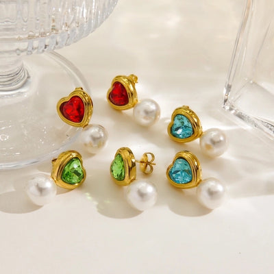 1 Pair IG Style Streetwear Heart Shape Inlay 304 Stainless Steel Rhinestones 14K Gold Plated Drop Earrings