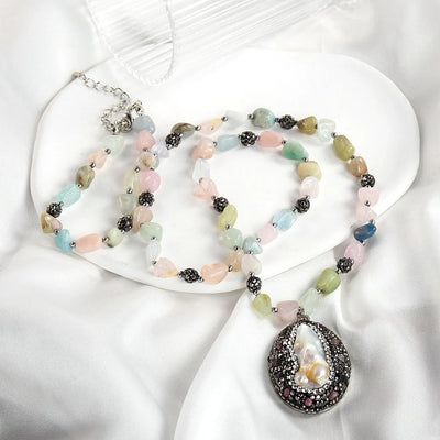 Vintage Style Vacation Geometric natural stone Beaded Chain Pendant Necklace In Bulk