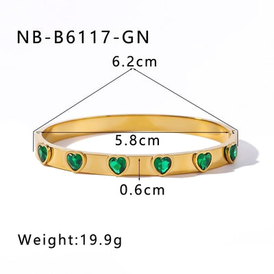 IG Style Shiny Heart Shape 304 Stainless Steel 18K Gold Plated Zircon Bangle In Bulk