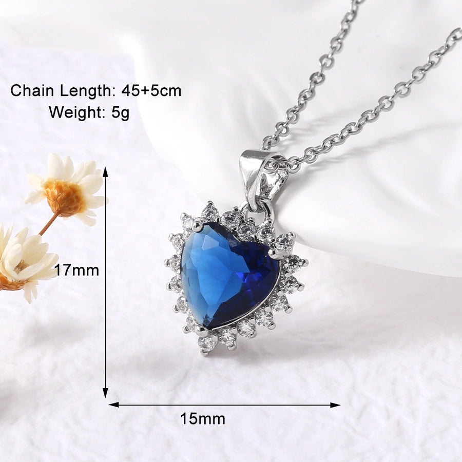 Jewelry Modern Style Simple Style Heart Shape 201 Stainless Steel Copper Zircon 18K Gold Plated Inlay Pendant Necklace