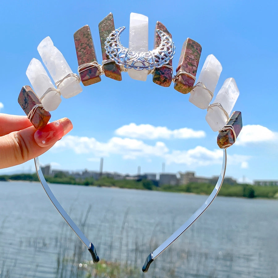 Women's Elegant Luxurious Bridal Moon Alloy Inlay Natural Stone Hair Band