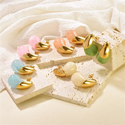 1 Pair Elegant Streetwear Water Droplets Inlay 304 Stainless Steel Resin 18K Gold Plated Ear Studs