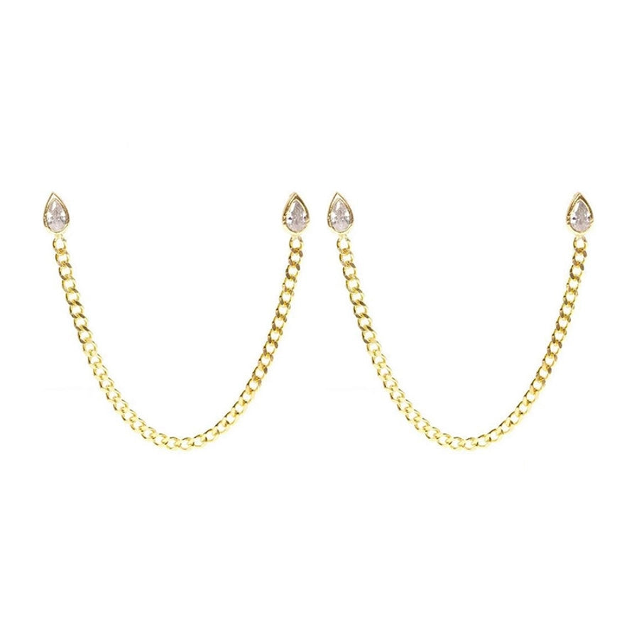1 Pair IG Style Shiny Water Droplets Chain Inlay Copper Zircon Gold Plated Earrings