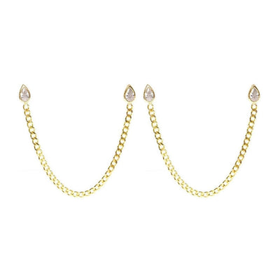 1 Pair IG Style Shiny Water Droplets Chain Inlay Copper Zircon Gold Plated Earrings