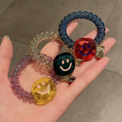 Korean New Acetic Acid Jelly Square Smile Phone Line Hair Ring Dopamine Girl Hair Rope Women