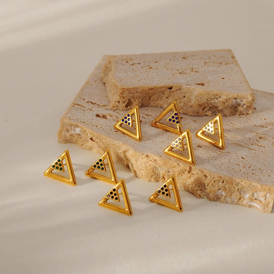 1 Pair Elegant Simple Style Geometric 304 Stainless Steel Zircon Ear Studs