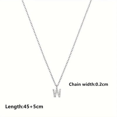 201 Stainless Steel Copper Inlay Letter Zircon Pendant Necklace