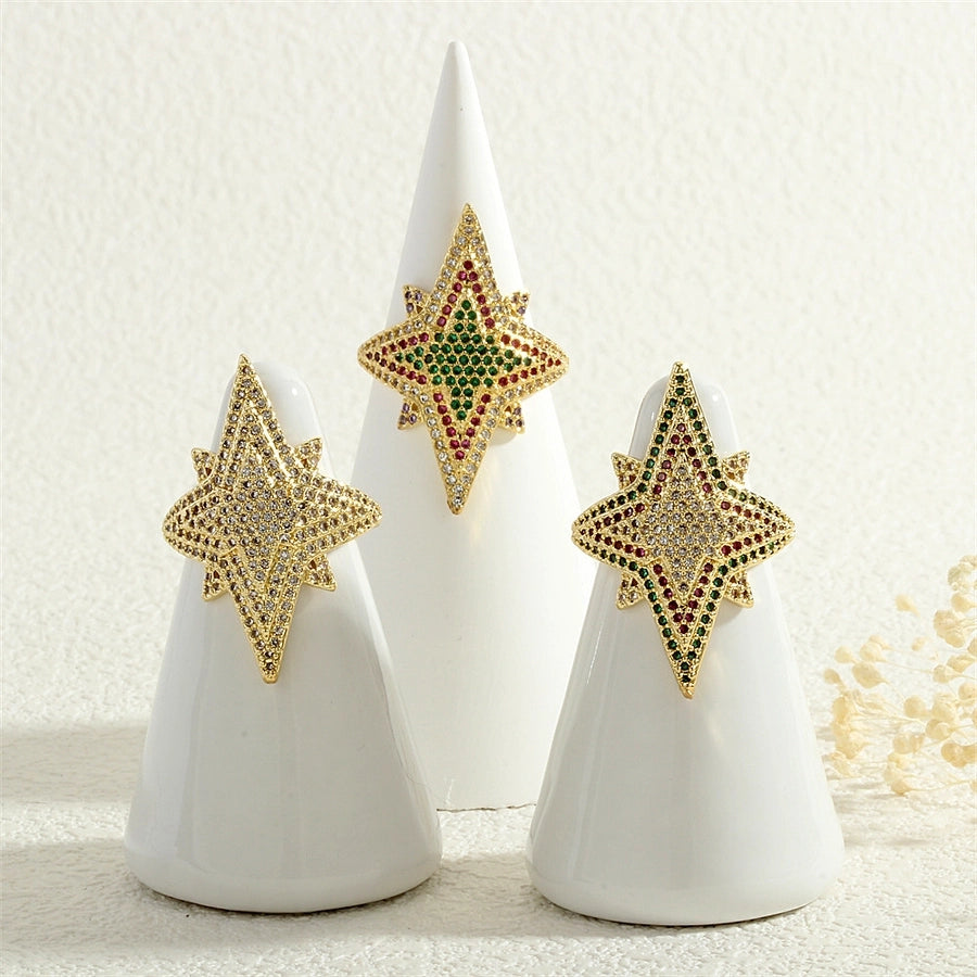 Copper Inlay Hexagram Star Zircon Open Rings