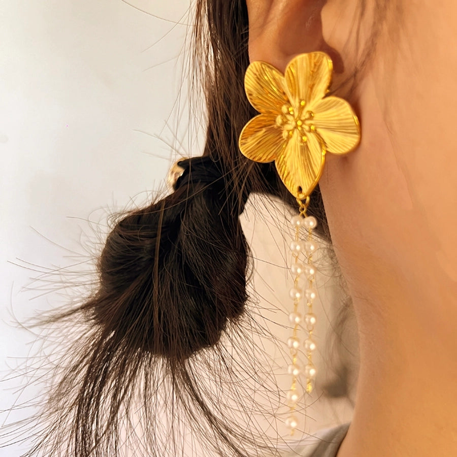 Jewelry Retro Flower 201 Stainless Steel Gold Plated Jewelry Set