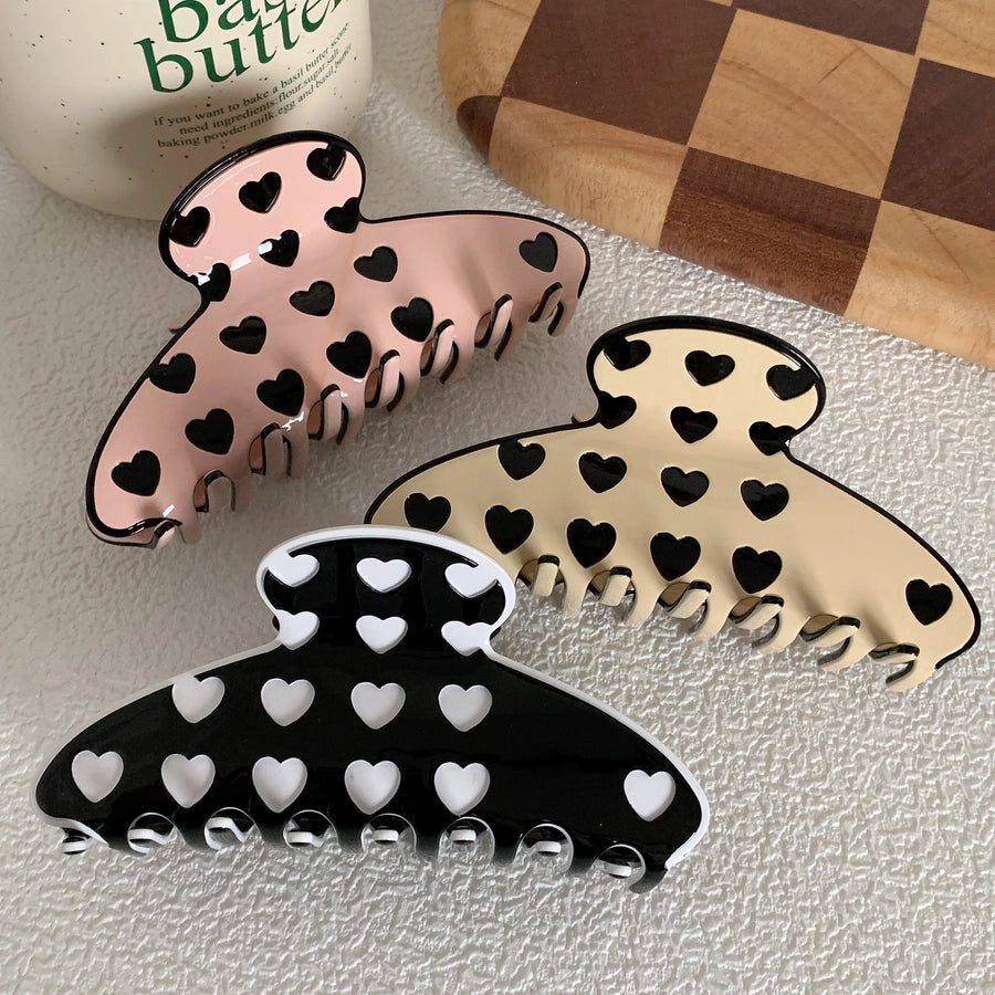 women's simple style commute heart shape alloy acetic acid sheets printing hair claws