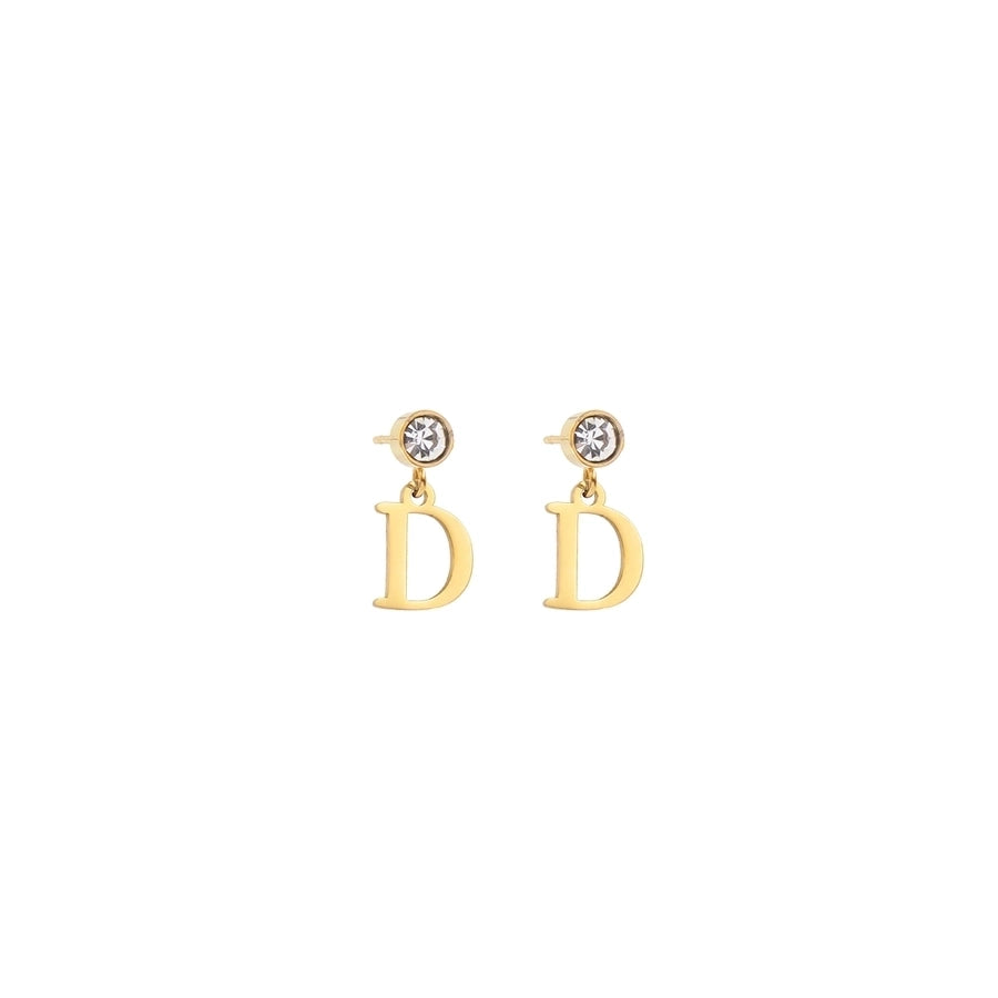 1 Pair Casual Simple Style Classic Style Letter Inlay 201 Stainless Steel 304 Stainless Steel Zircon Drop Earrings
