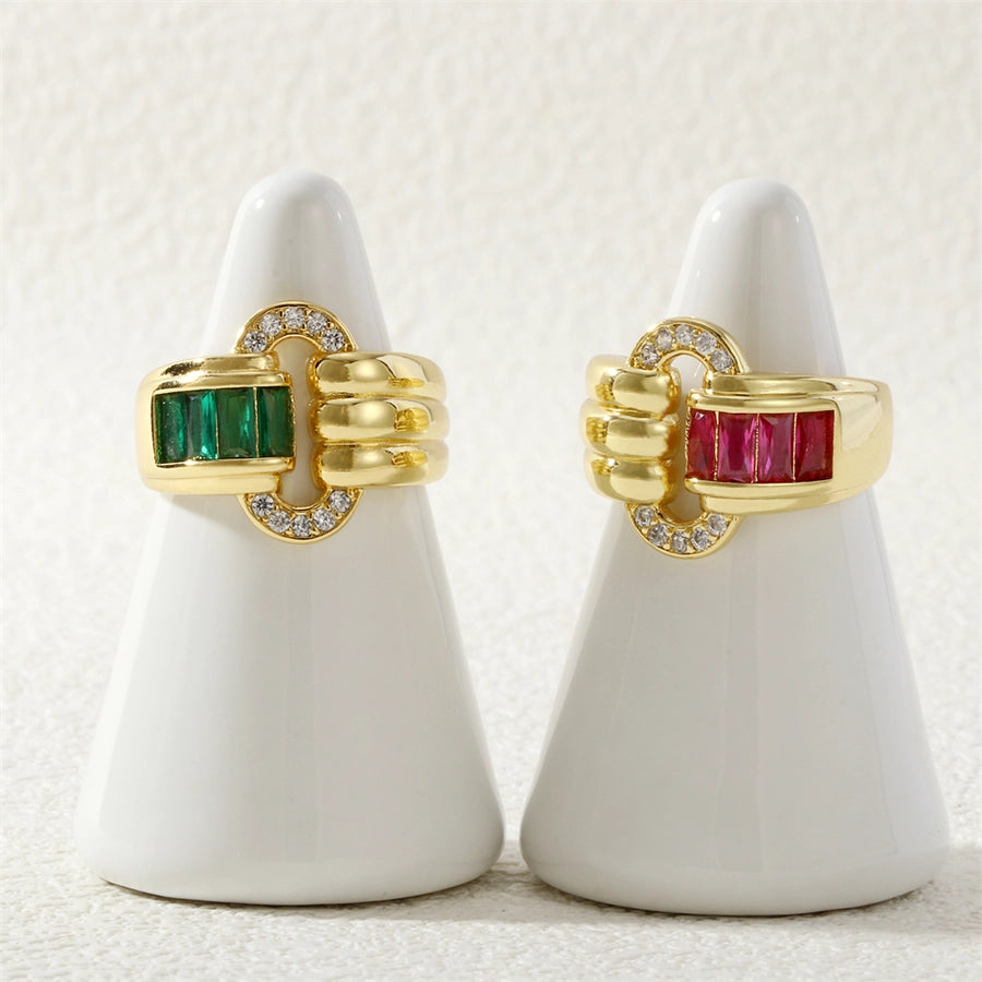 Jewelry IG Style Shiny Oval Copper Zircon Inlay Open Rings