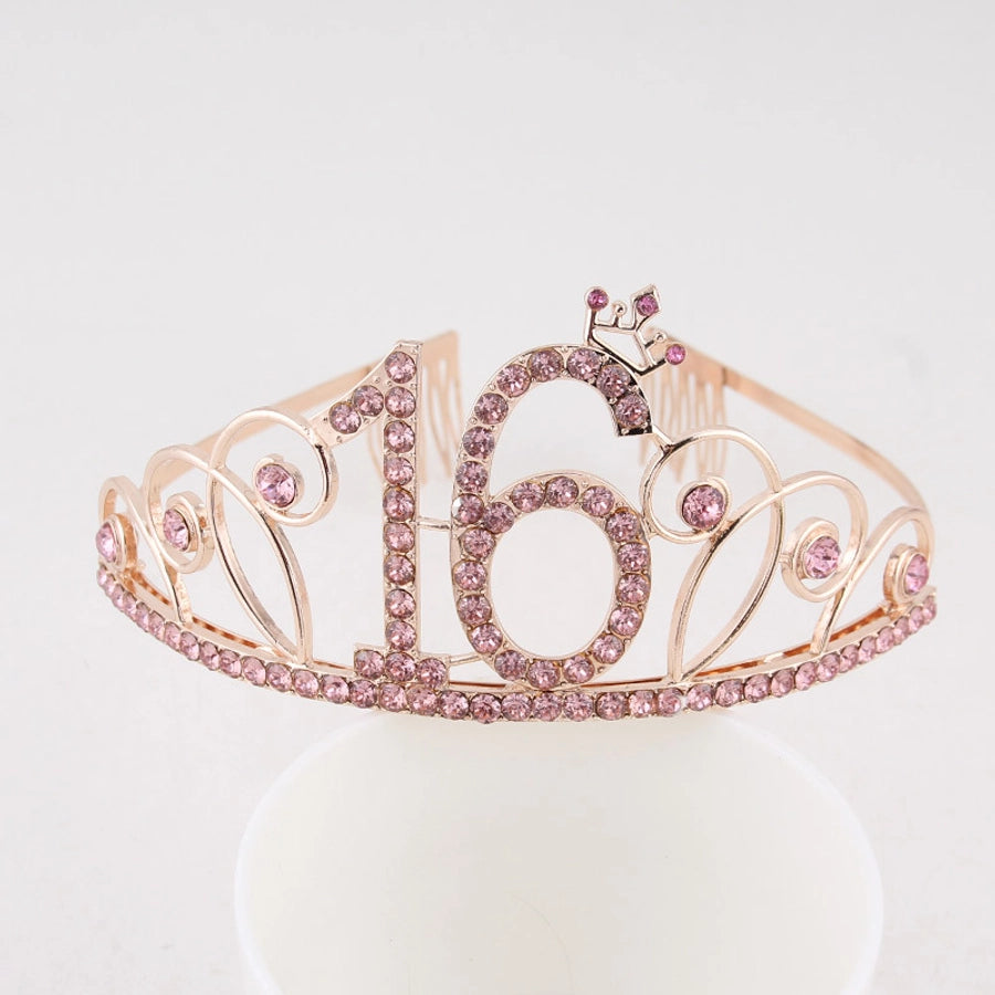 New Birthday Crown  60 Digital Birthday Headband Bridal Banquet Rhinestone Hair Accessories Alloy Headband Women