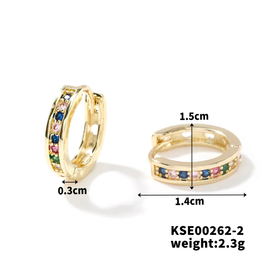 1 Pair Elegant Shiny Round Inlay Copper Zircon K Gold Plated Earrings