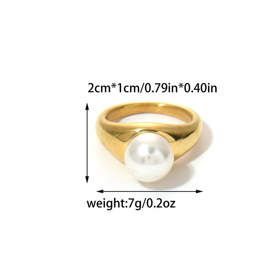 Jewelry Simple Style Classic Style Commute Geometric 304 Stainless Steel Pearl 14K Gold Plated Inlay Rings