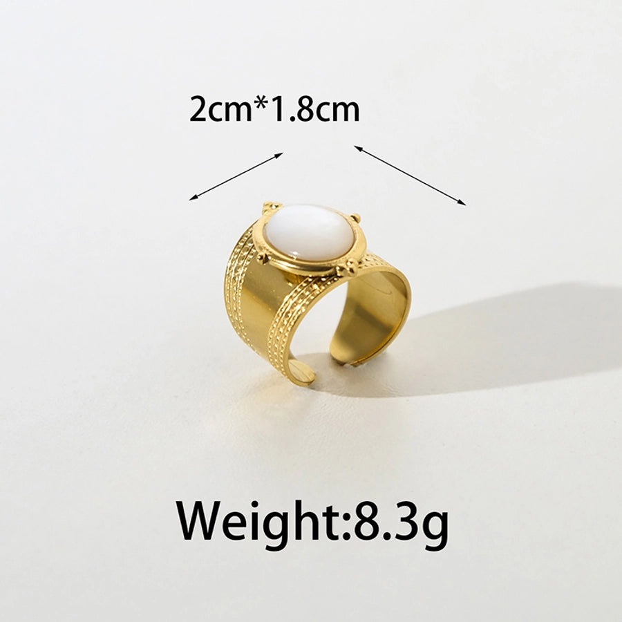 Jewelry Vintage Style Simple Style Commute Oval 304 Stainless Steel Natural Stone Fritillary 14K Gold Plated Plating Hollow Out Stainless Steel Rings
