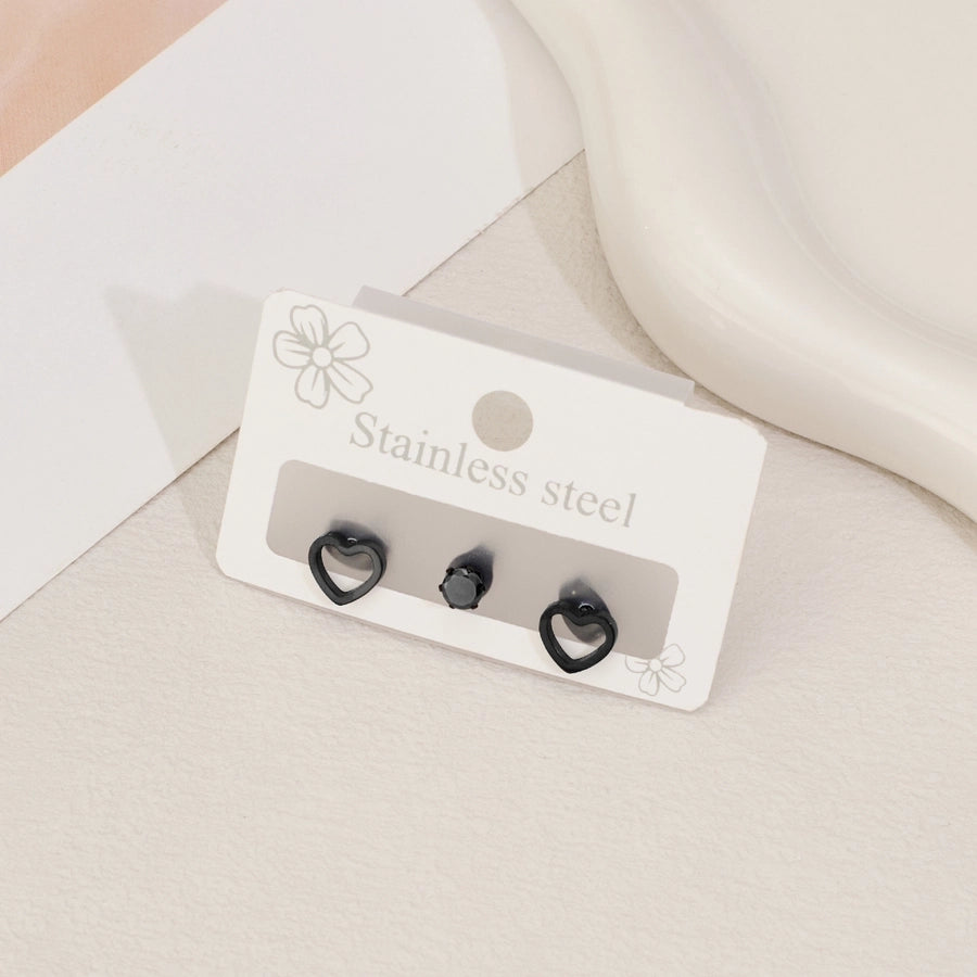 1 Set Sweet Simple Style Geometric Heart Shape Polishing Hollow Out Inlay 304 Stainless Steel Zircon 18K Gold Plated Ear Studs