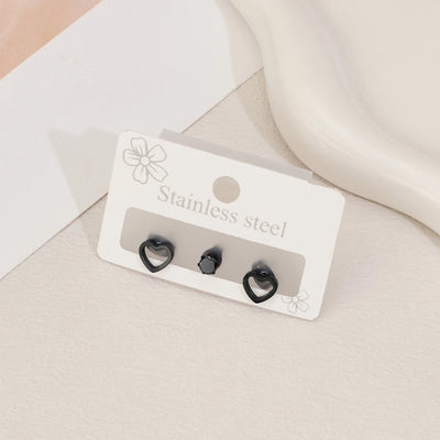 1 Set Sweet Simple Style Geometric Heart Shape Polishing Hollow Out Inlay 304 Stainless Steel Zircon 18K Gold Plated Ear Studs