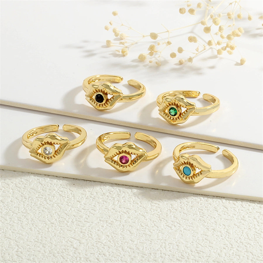 Copper Inlay Lips Devil's Eye Zircon Open Rings