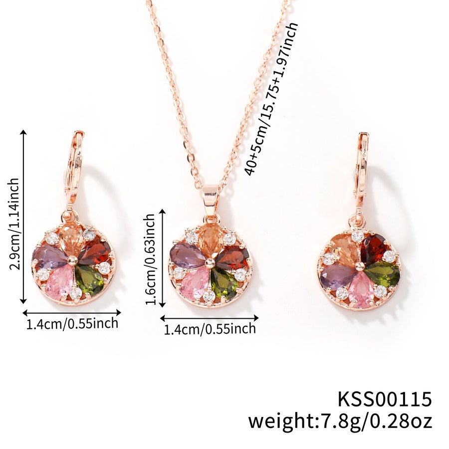 Copper K Gold Plated Inlay Water Droplets Flower Glass Jewelry Set