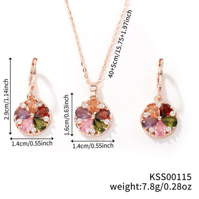 Copper K Gold Plated Inlay Water Droplets Flower Glass Jewelry Set