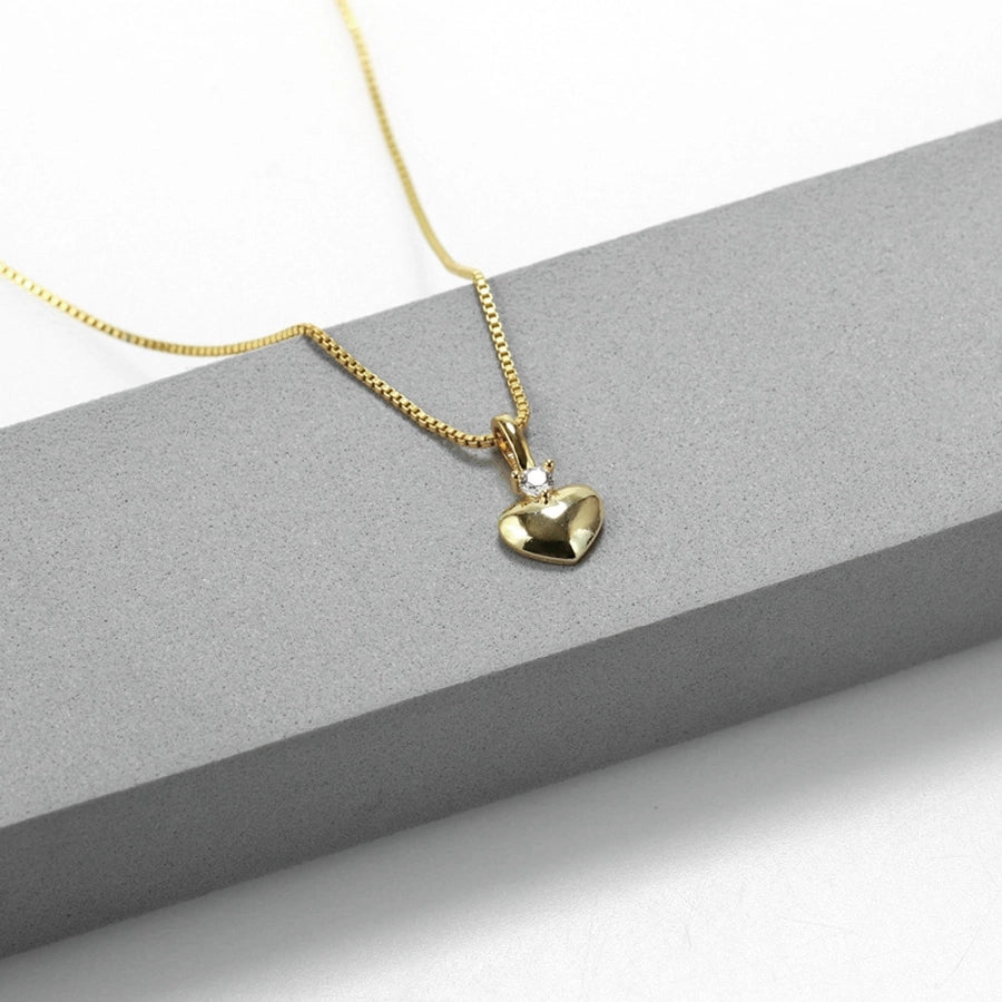 Jewelry Classic Style Heart Shape Copper Zircon Polishing Plating Pendant Necklace