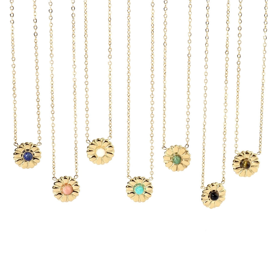 Jewelry Retro French Style Daisy Titanium Steel Natural Stone 14K Gold Plated Plating Inlay Pendant Necklace