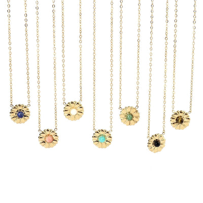 Jewelry Retro French Style Daisy Titanium Steel Natural Stone 14K Gold Plated Plating Inlay Pendant Necklace