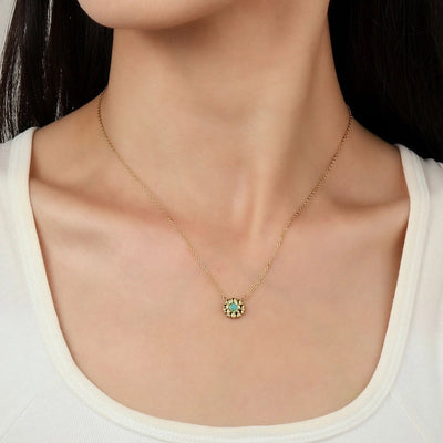 Jewelry Retro French Style Daisy Titanium Steel Natural Stone 14K Gold Plated Plating Inlay Pendant Necklace