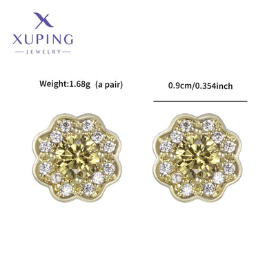 1 Pair XUPING Sweet Simple Style Flower Plating Copper Artificial Gemstones 18K Gold Plated Ear Studs