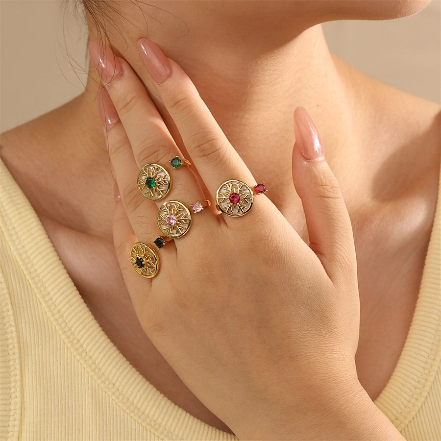 Copper Inlay Snowflake Zircon Open Rings