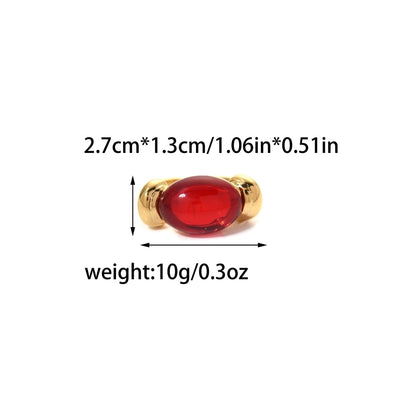 Jewelry Casual Oval 304 Stainless Steel Gem 14K Gold Plated Plating Inlay Rings