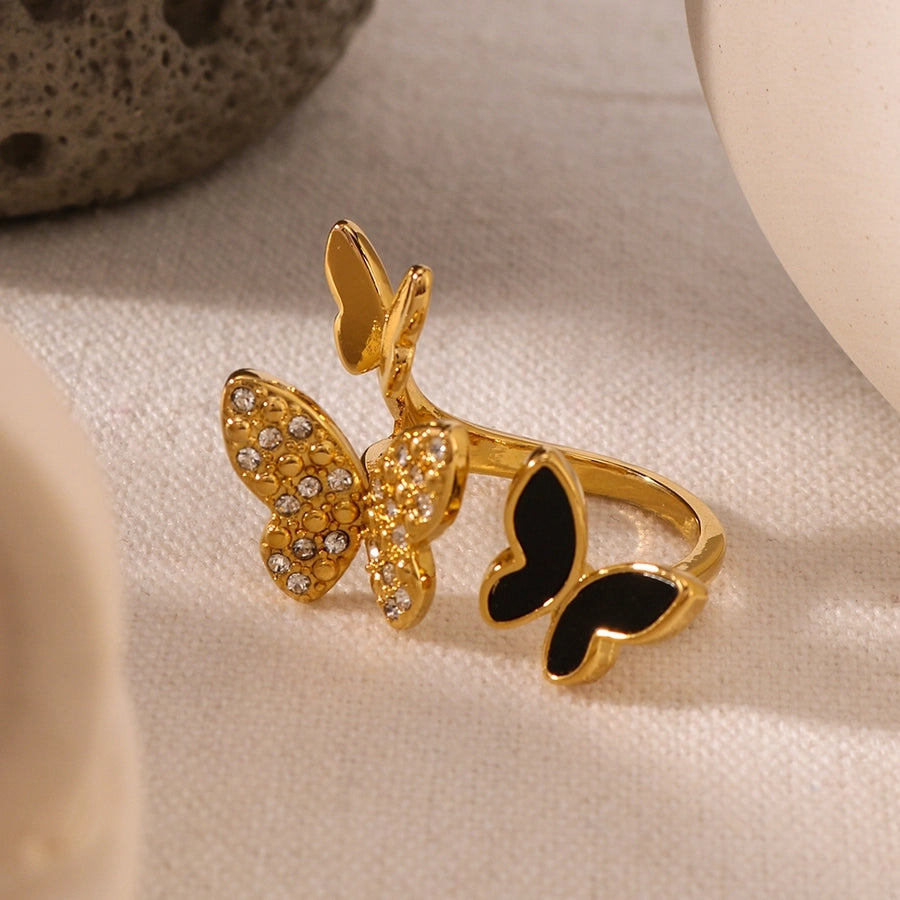 Jewelry IG Style Simple Style Butterfly 304 Stainless Steel Zircon 18K Gold Plated Inlay Open Rings