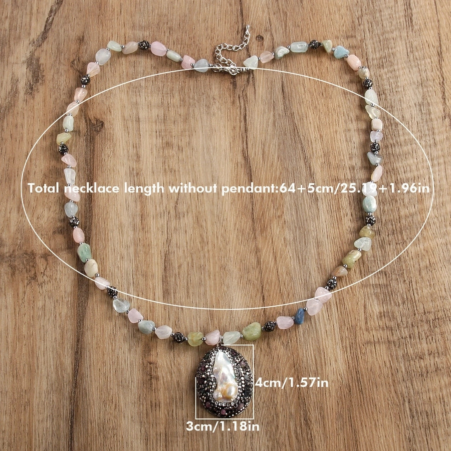 Vintage Style Vacation Geometric natural stone Beaded Chain Pendant Necklace In Bulk