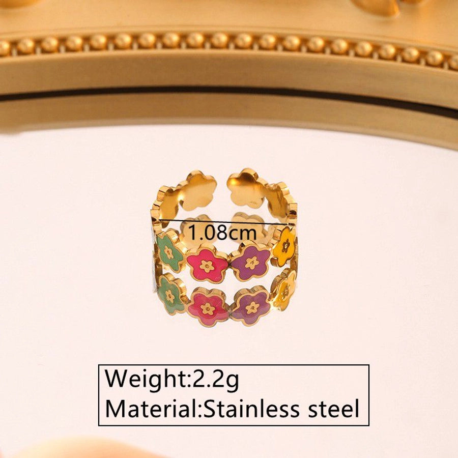 Jewelry Hip-Hop Novelty Streetwear Flower 304 Stainless Steel 18K Gold Plated Open Rings