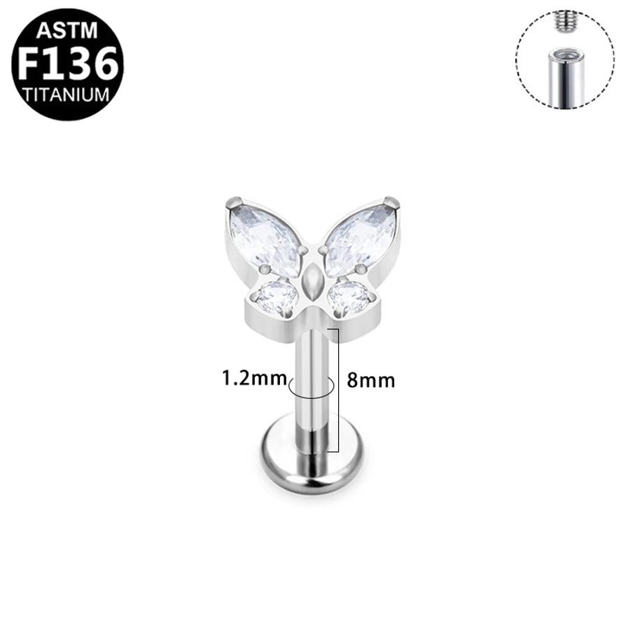 1 Piece Lip Rings Simple Style Shiny Panda Glasses Spider Pure Titanium Titanium Alloy Zircon 14K Gold Plated White Gold Plated Lip Rings Ear Cartilage Rings & Studs