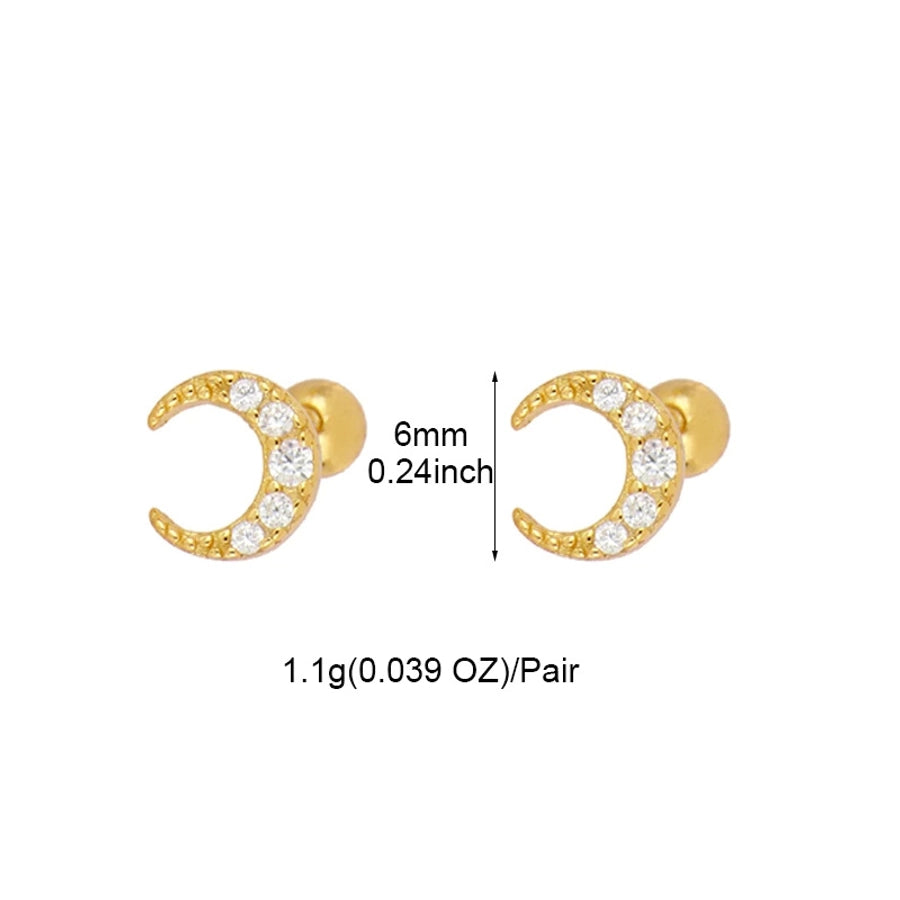 1 Pair IG Style Moon Inlay Copper Zircon Ear Studs