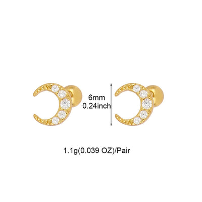 1 Pair IG Style Moon Inlay Copper Zircon Ear Studs