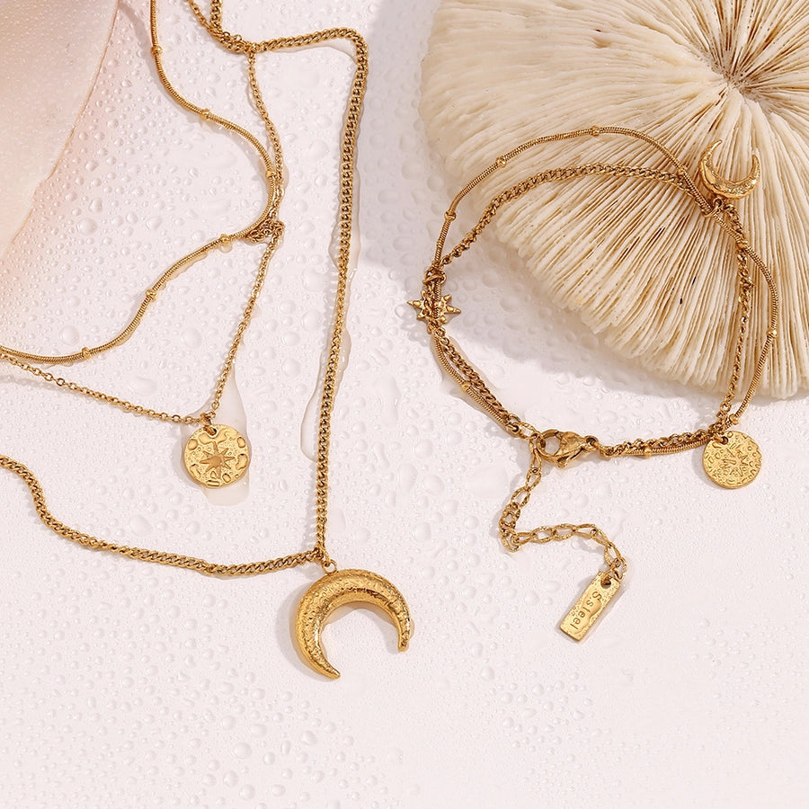Jewelry Casual Simple Style Star Moon 304 Stainless Steel Titanium Steel 18K Gold Plated Bracelets Necklace