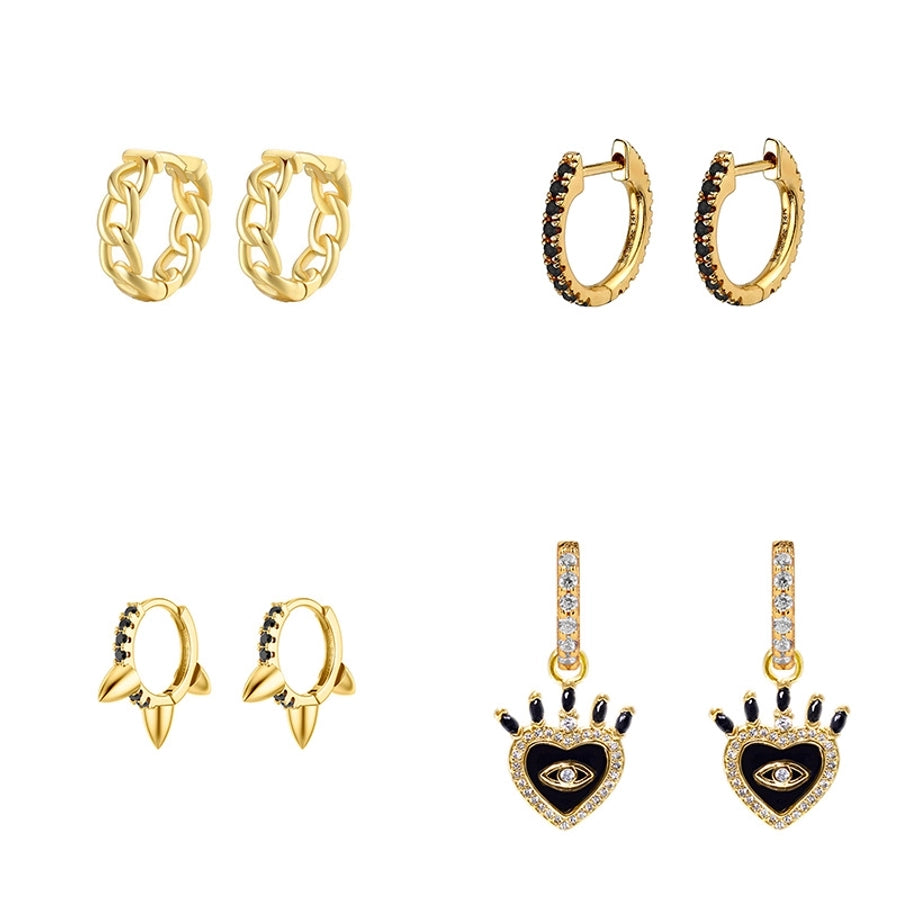 1 Pair IG Style Geometric Inlay Copper Zircon Gold Plated Earrings