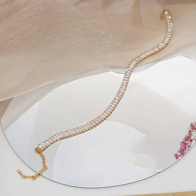 Copper Inlay Geometric Zircon Necklace