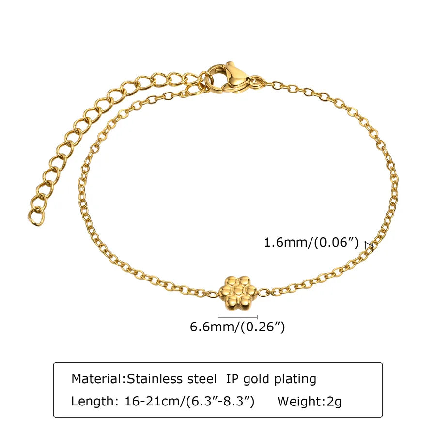 IG Style Korean Style Round Heart Shape Flower 304 Stainless Steel 18K Gold Plated Zircon Bracelets In Bulk