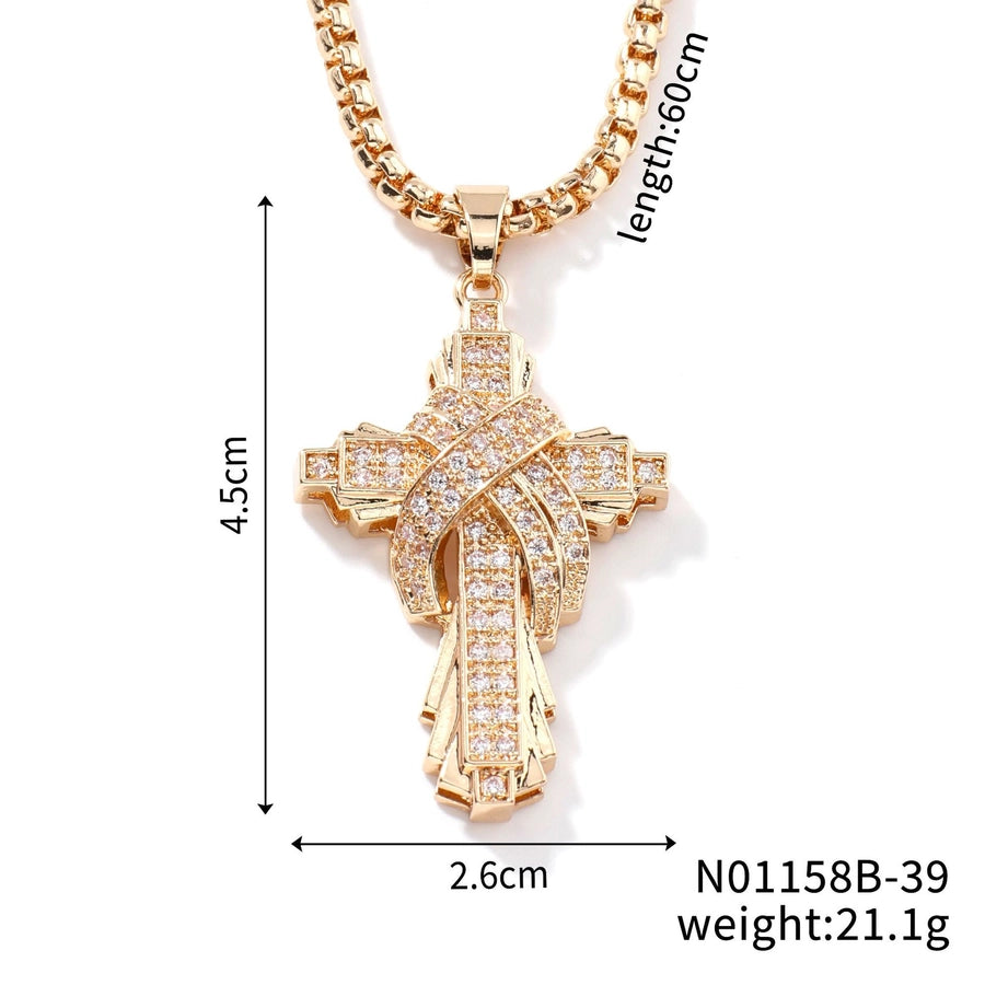 304 Stainless Steel Copper Inlay Cross Zircon Pendant Necklace