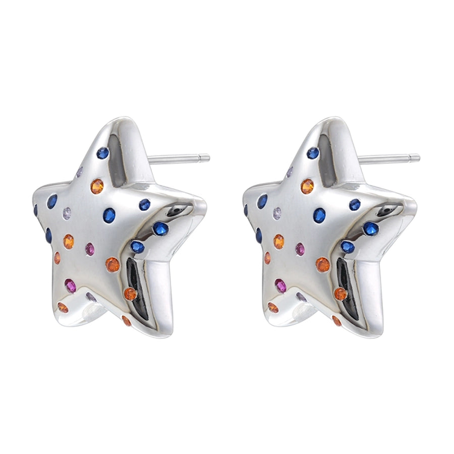 1 Pair Elegant Lady Streetwear Pentagram Plating Inlay Copper Zircon 18K Gold Plated Ear Studs