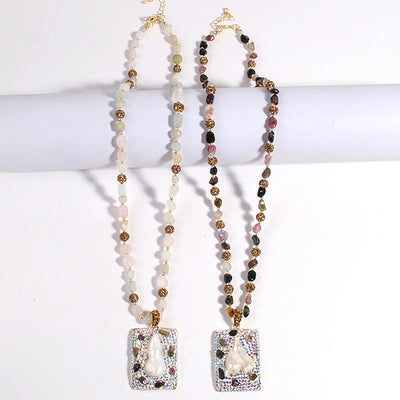 Vintage Style Classic Style Geometric natural stone Beaded Chain Pendant Necklace In Bulk