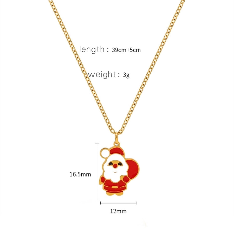 Jewelry Cute Christmas Hat Christmas Tree Christmas Socks Titanium Steel 18K Gold Plated Plating Pendant Necklace